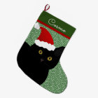 Santa Cat Black With Yellow Eyes Personalized