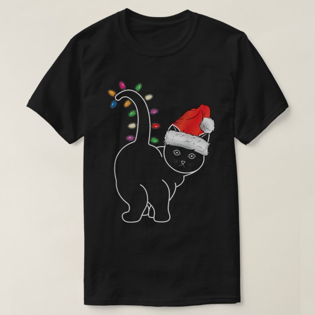 Santa Cat Christmas Colour Led Light Funny Xmas Ca T-Shirt (Design Front)
