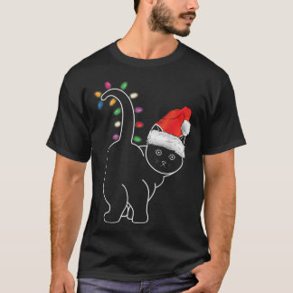Santa Cat Christmas Colour Led Light Funny Xmas Ca T-Shirt