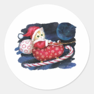 Santa Cat  Classic Round Sticker