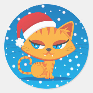 Santa Cat Classic Round Sticker