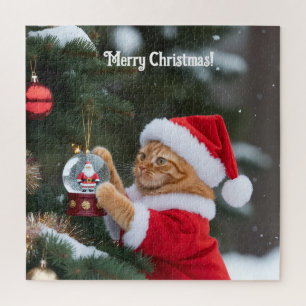 Santa Cat Decorating Christmas Tree Jigsaw Puzzle