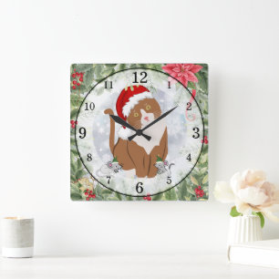 Santa Cat & Elf Mice Acrylic Clock