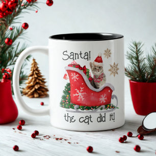 Santa Cat Funny Christmas Humour Watercolor Two-Tone Coffee Mug