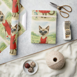 Santa Cat in Fishing  Wrapping Paper