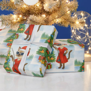 Santa Cat is fishing Christmas Holiday  Wrapping Paper