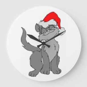SANTA CAT LARGE CLOCK