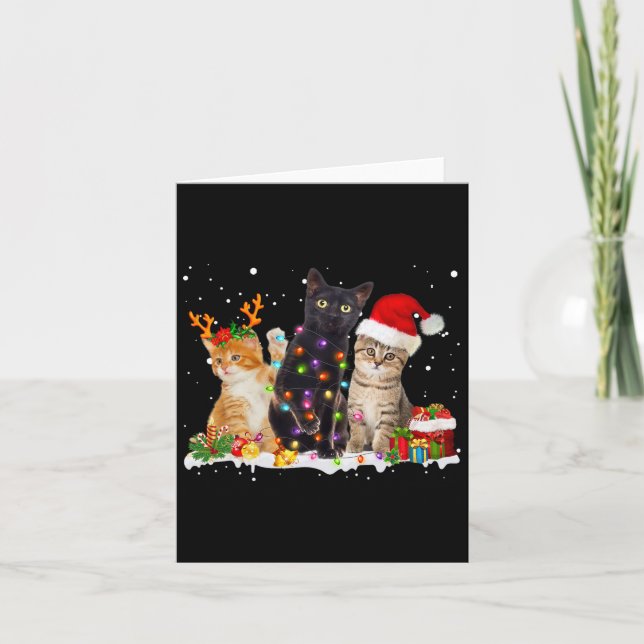 Santa Cat Light Gorgeous Reindeer Pajama Christmas Card (Front)