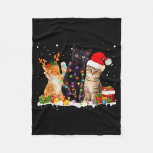 Santa Cat Light Gorgeous Reindeer Pajama Christmas Fleece Blanket