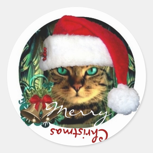 Santa Cat Merry Christmas Sticker (Front)