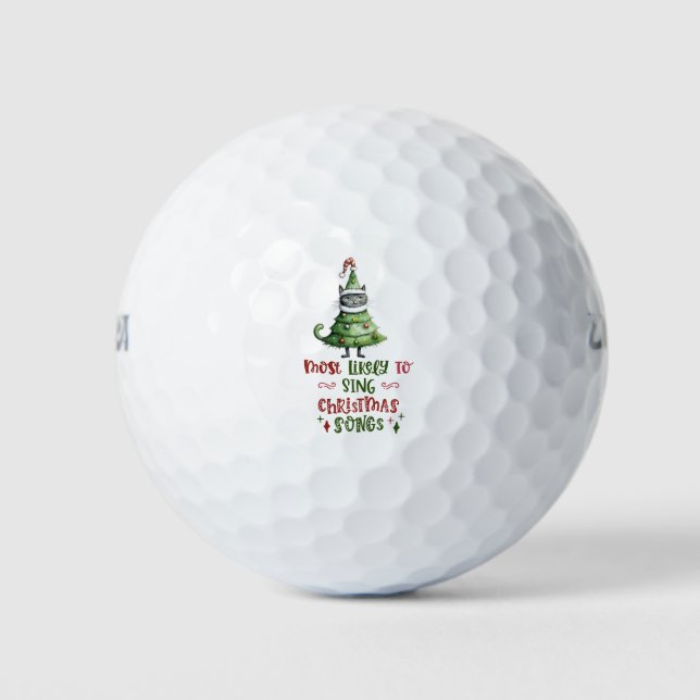 Santa Cat Most likely to sing Christmas Song Golf Balls (Front)