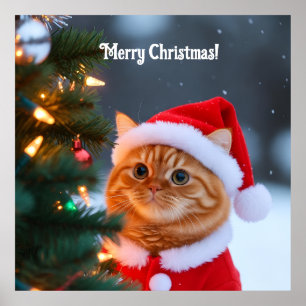 Santa Cat Next Christmas Tree Poster