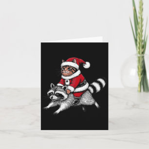 Santa Cat Riding A Raccoon Christmas Men Women Kid Card