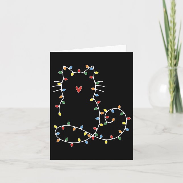 Santa Cat Tangled Up In Christmas Tree Lights Holi Card (Front)