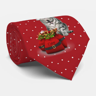 Santa Cat with Red and White Polkadot Tie