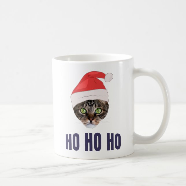 Santa Cat with Santa hat, Ho Ho ho Invitation Coffee Mug (Right)