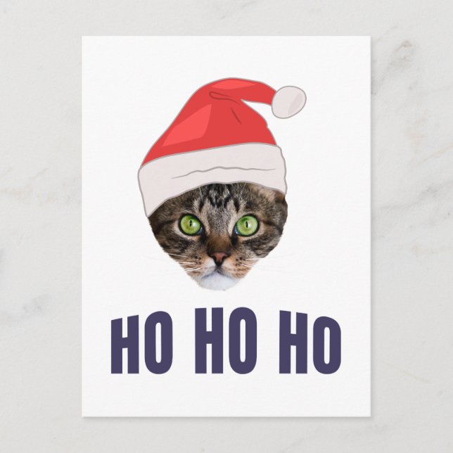 Santa Cat with Santa hat, Ho Ho ho Invitation Postcard (Front)
