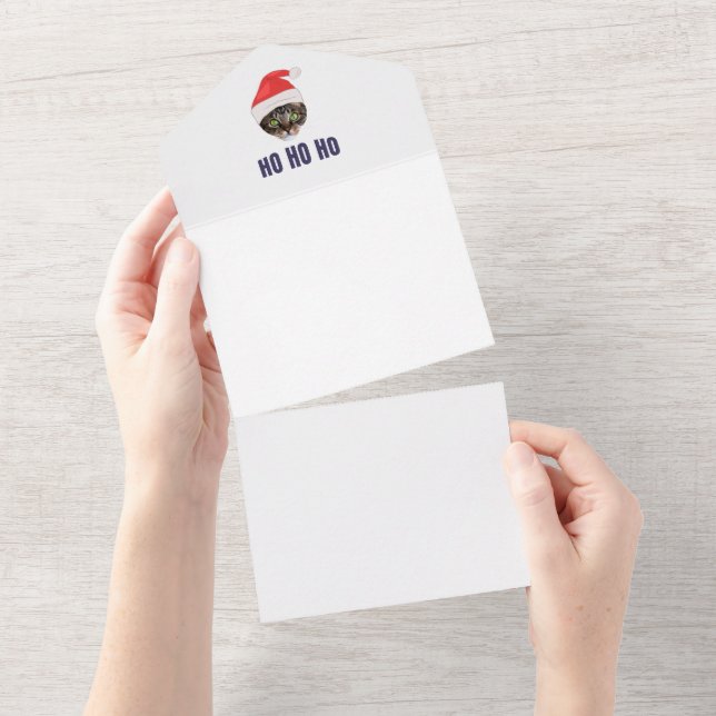 Santa Cat with Santa hat, Ho Ho ho Invitation Squa (Tearaway)