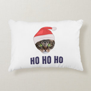 Santa Cat with Santa hat, Ho Ho ho Invitation Squa Accent Pillow