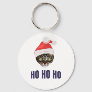 Santa Cat with Santa hat, Ho Ho ho Invitation Squa Keychain