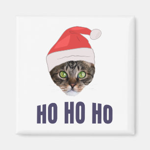 Santa Cat with Santa hat, Ho Ho ho Invitation Squa Magnet