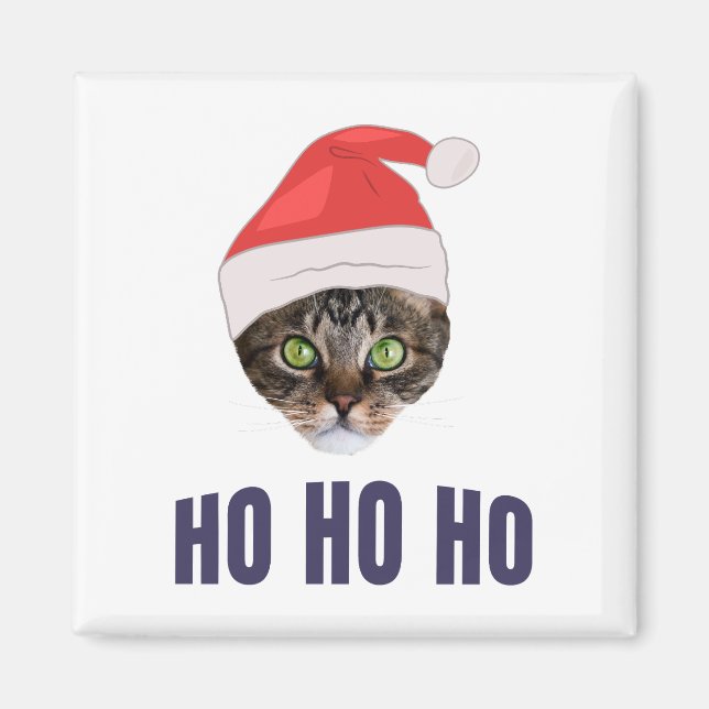 Santa Cat with Santa hat, Ho Ho ho Invitation Squa Magnet (Front)