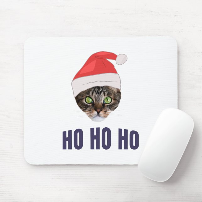 Santa Cat with Santa hat, Ho Ho ho Invitation Squa Mouse Pad (With Mouse)