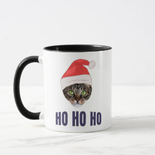 Santa Cat with Santa hat, Ho Ho ho Invitation Squa Mug