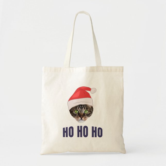 Santa Cat with Santa hat, Ho Ho ho Invitation Squa Tote Bag (Front)