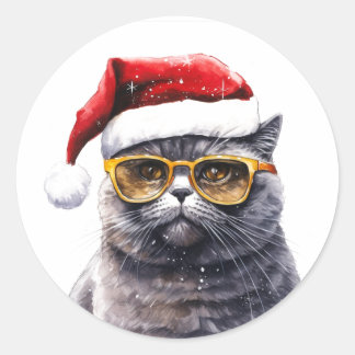 Santa Cat With Sunglasses Stickers