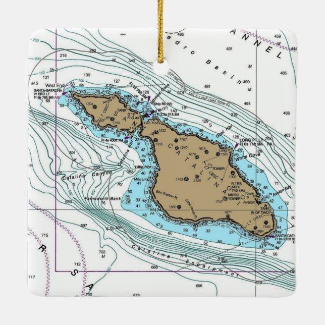 Santa Catalina Island Chart Ceramic Ornament (Back)