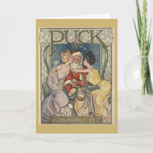 Santa Caught Under the Mistletoe. Holiday Card