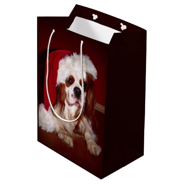 Santa Cavalier Spaniel Puppy Medium Gift Bag (Back Angled)