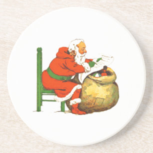 Santa Checking His List Holiday Coaster