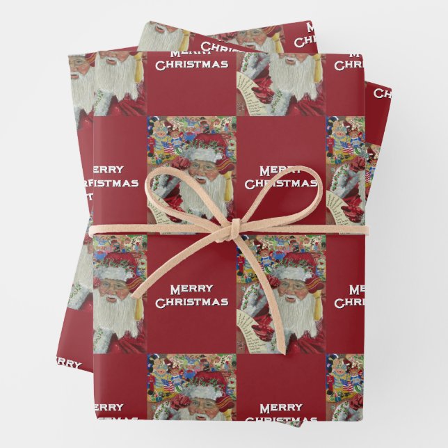 Santa Checking It Twice Merry Christmas Red Wrapping Paper Sheet (In situ)