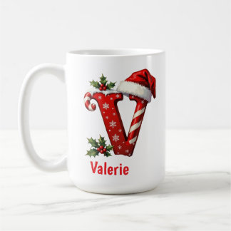 Santa chic Monogram initial V merry Christmas Coffee Mug