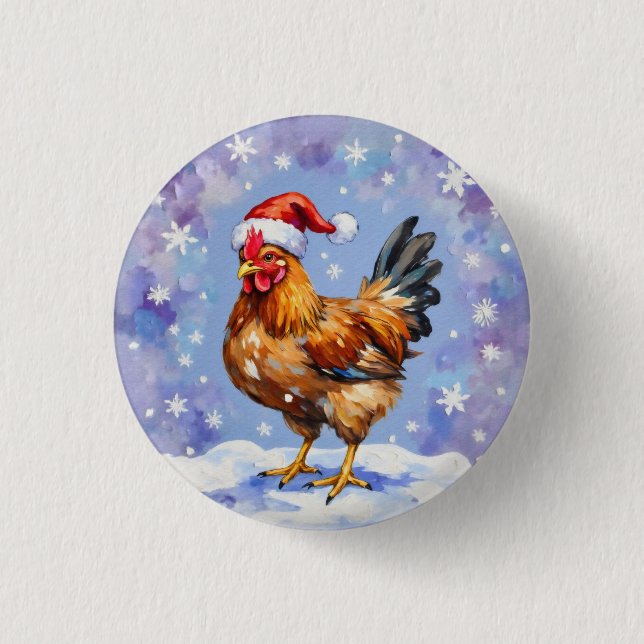 Santa Chicken 1 Inch Round Button (Front)