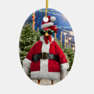 Santa Chicken Ceramic Ornament