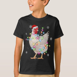 Santa Chicken Christmas Lights Farmer Xmas Chicken T-Shirt
