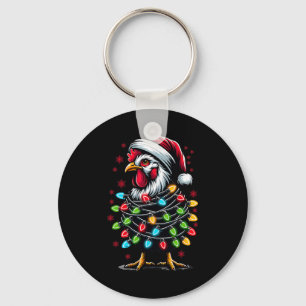 Santa Chicken Christmas Lights Funny Xmas Chicken  Keychain