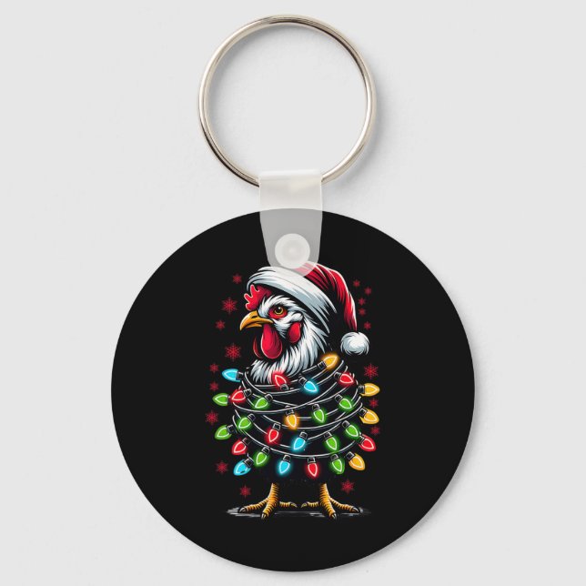 Santa Chicken Christmas Lights Funny Xmas Chicken  Keychain (Front)