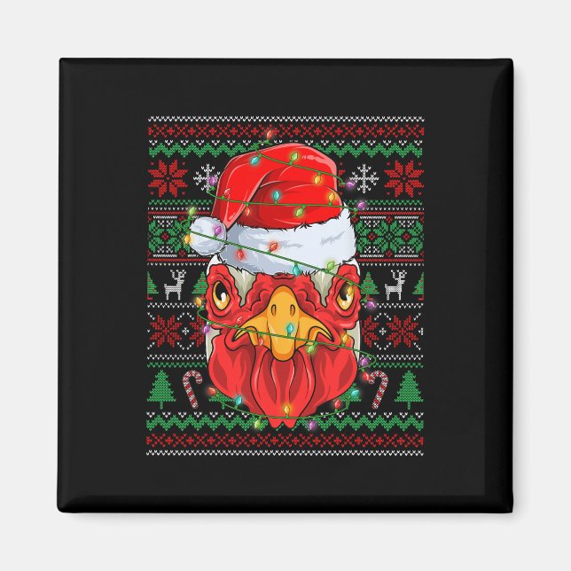 Santa Chicken Lover Farmer Christmas Pjs Ugly Xmas Magnet (Front)