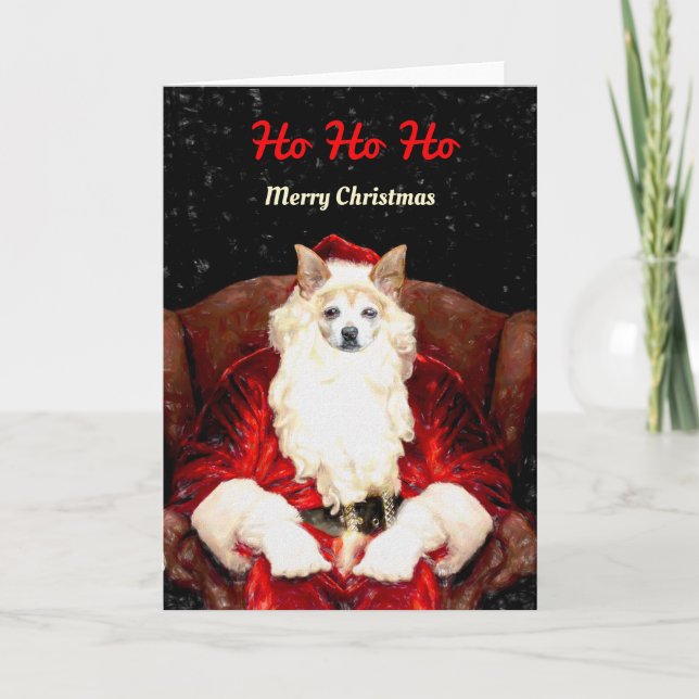 Santa Chihuahua Dog Red Funny Cute Holiday Card (Front)