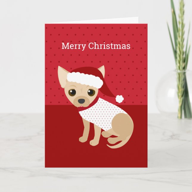 Santa Chihuahua Red Holiday Card (Front)