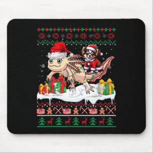 Santa Chihuahua Riding Axolotl Christmas Sweater L Mouse Pad