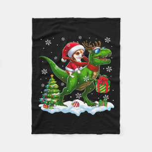 Santa Chihuahua Riding Reindeer T-rex Christmas Ki Fleece Blanket
