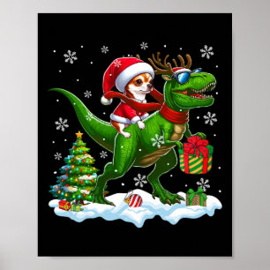 Santa Chihuahua Riding Reindeer T-rex Christmas Ki Poster