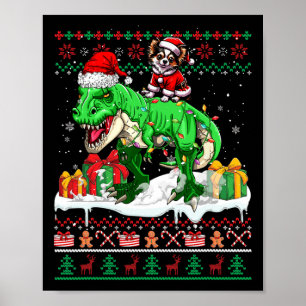 Santa Chihuahua Riding T-rex Christmas Sweater Lov Poster