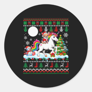 Santa Chihuahua Riding Unicorn Sweater Christmas O Classic Round Sticker