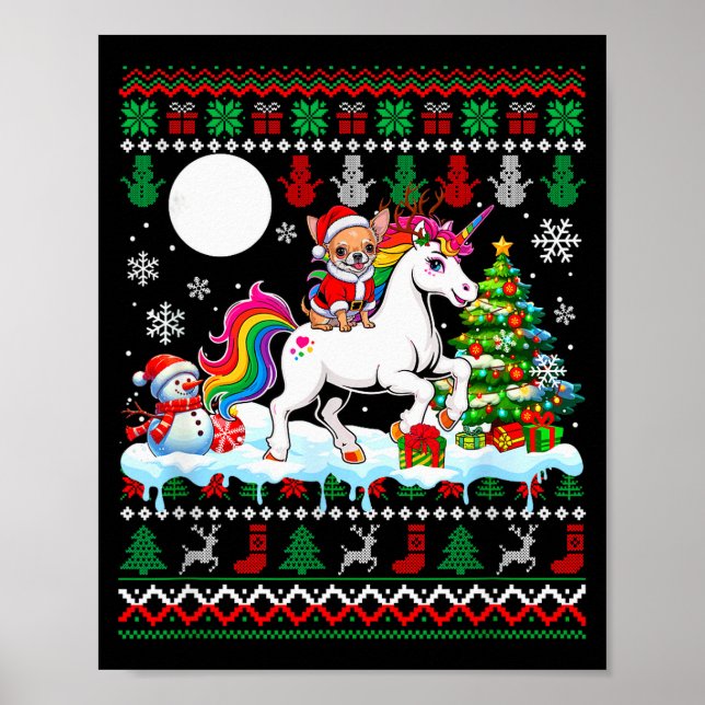 Santa Chihuahua Riding Unicorn Sweater Christmas O Poster (Front)